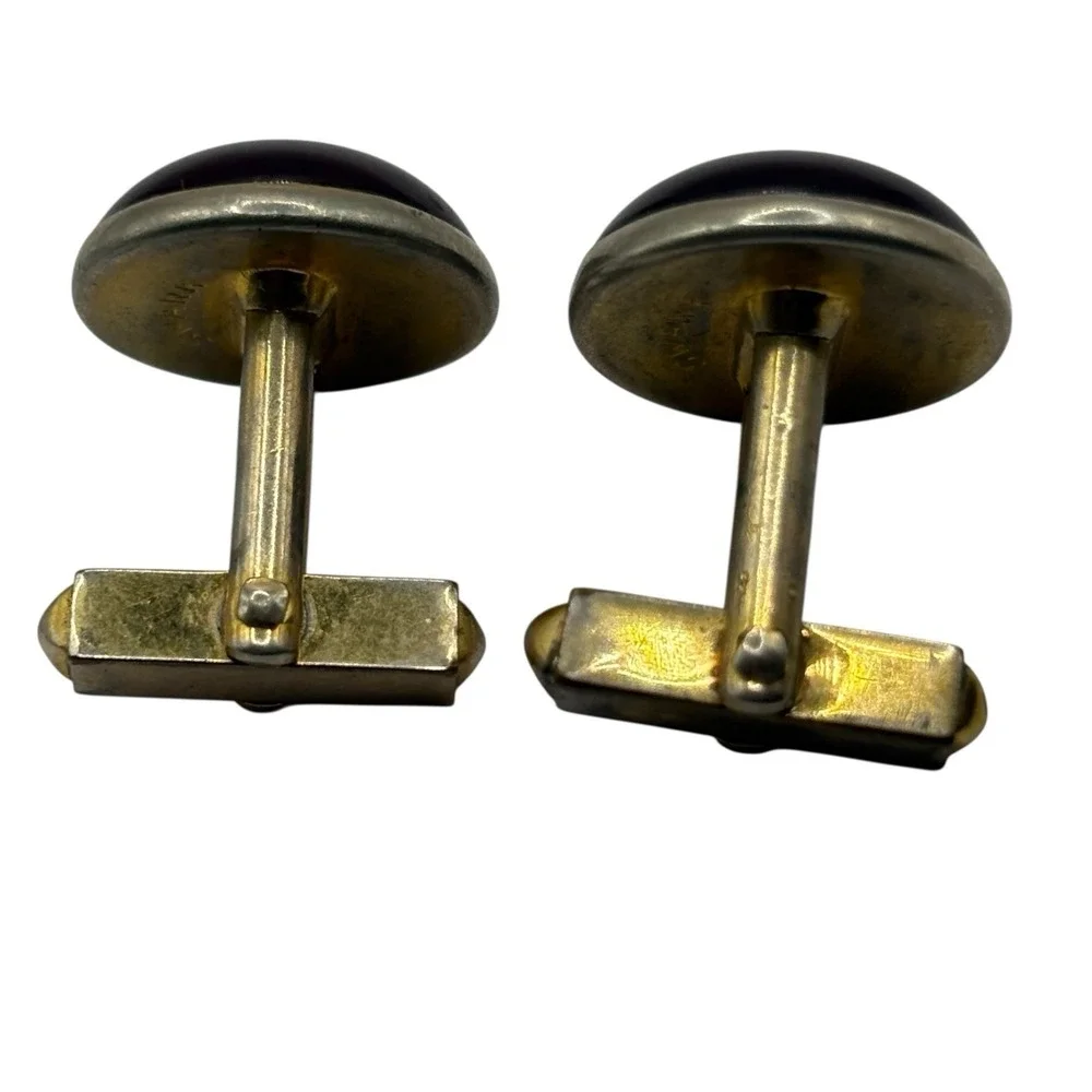 Swank Round Cufflinks Red Dark Red Gold‎ Tone Lucite Acrylic Men's Retro Signed